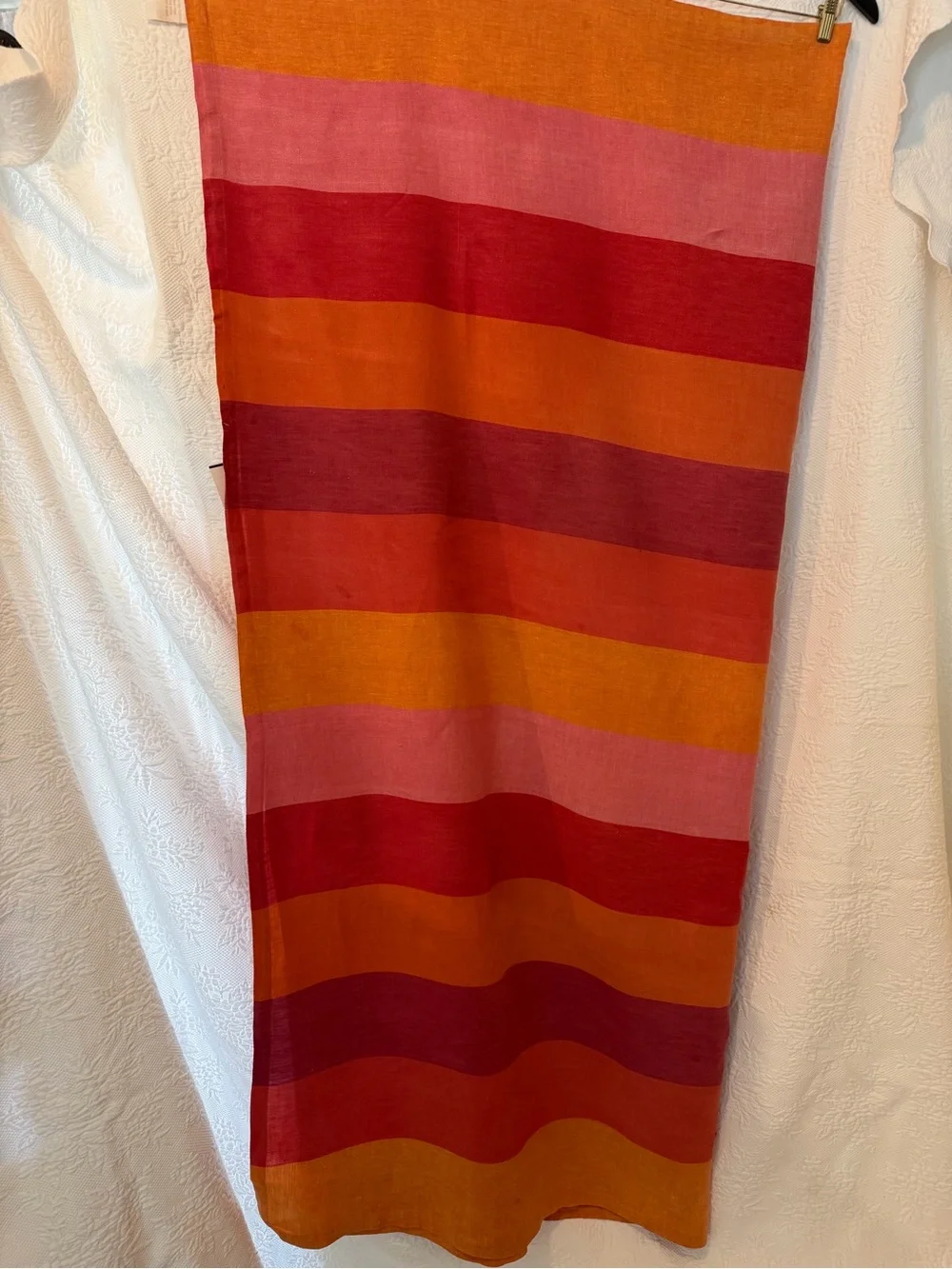 Williams Sonoma Vibrant Red Pink Orange Striped Tablecloth